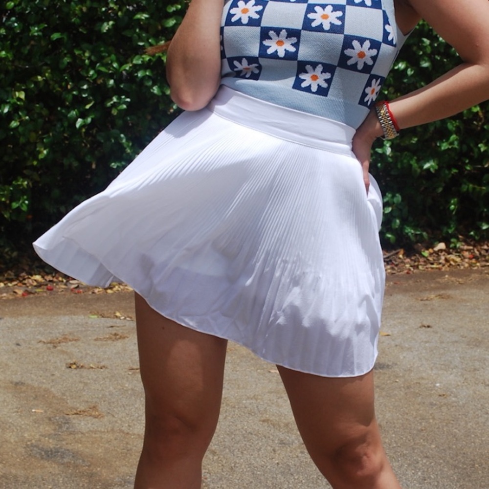 White Pleated Mini Skirt - Women Skirts